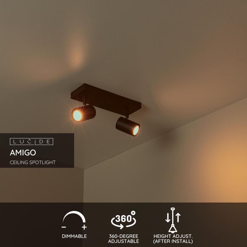 Lucide AMIGO - Ceiling spotlight - 2xGU10 - Black